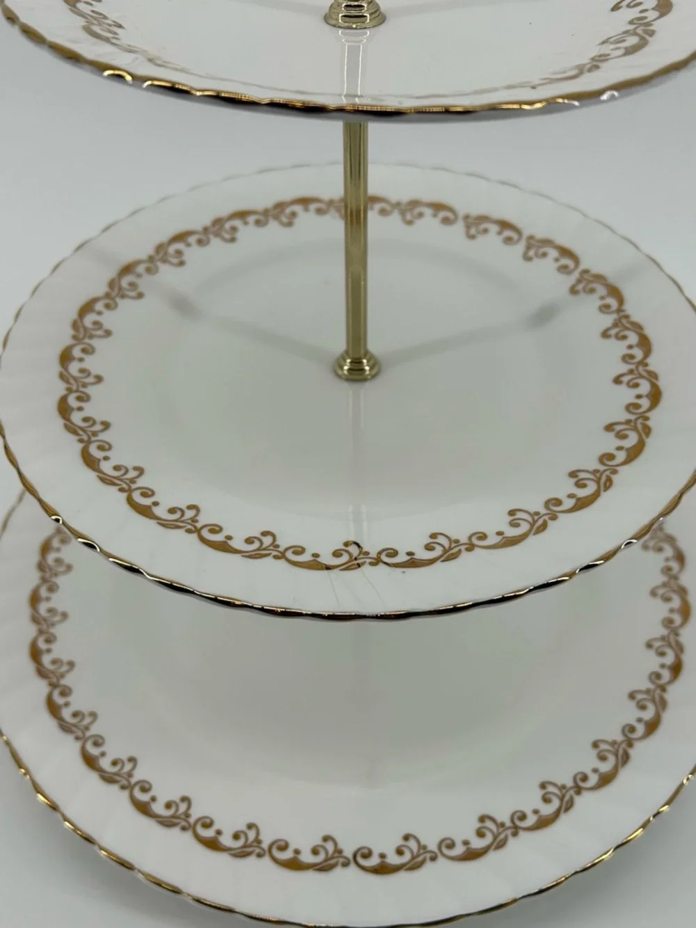 Three-Tier White and Gold Elizabethan  Serving Stand for entertaining